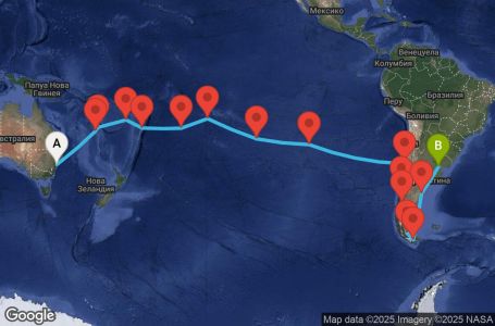 Маршрут на круиз Australia, Hawaii, Fiji, Tonga, Polynesia, Chile, Argentina - SYD40A03