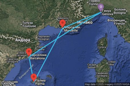 Маршрут на круиз Italy, Spain, Balearic Islands, France - GOA05A14