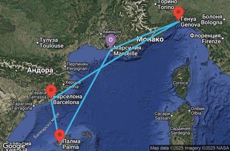 Маршрут на круиз France, Italy, Spain, Balearic Islands - MRS05A1X