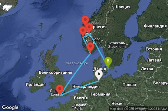 Маршрут на круиз 9 дни Германия, Великобритания, Норвегия, Дания - EO20270811HAMCPH
