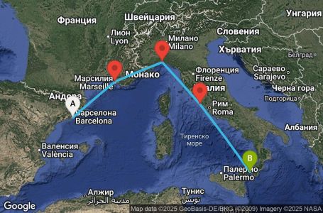 Маршрут на круиз 4 дни Испания, Франция, Италия - UY53