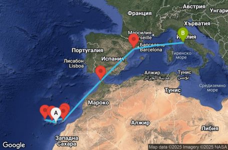 Маршрут на круиз 10 дни Испания, Мароко, Италия - UY5B Маршрут на круиз 10 дни Испания, Мароко, Италия - UY5B