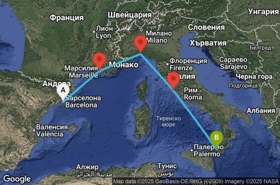 Маршрут на круиз 4 дни Испания, Франция, Италия - UY53