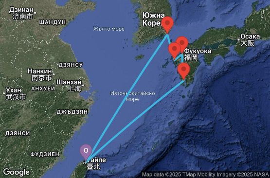 Маршрут на круиз 7 дни Тайван, Япония, Южна Корея - KEE07A02