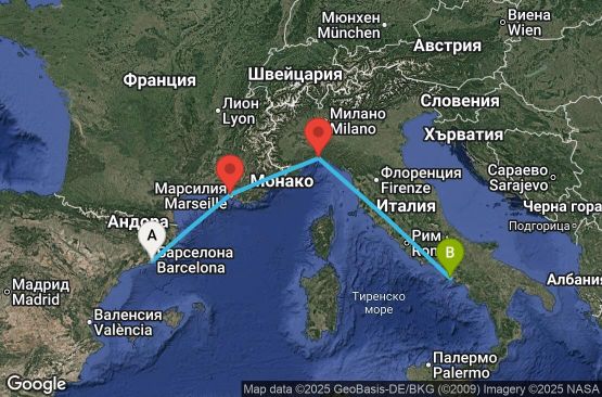 Маршрут на круиз 3 дни Испания, Франция, Италия - UXG5