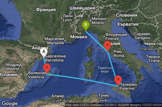 Маршрут на круиз 5 дни Испания, Италия - BCN05A2W
