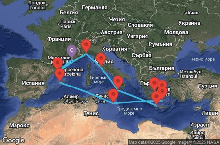 Маршрут на круиз 16 дни Франция, Испания, Малта, Гърция, Италия - MRS16A0Q Маршрут на круиз 16 дни Франция, Испания, Малта, Гърция, Италия - MRS16A0Q