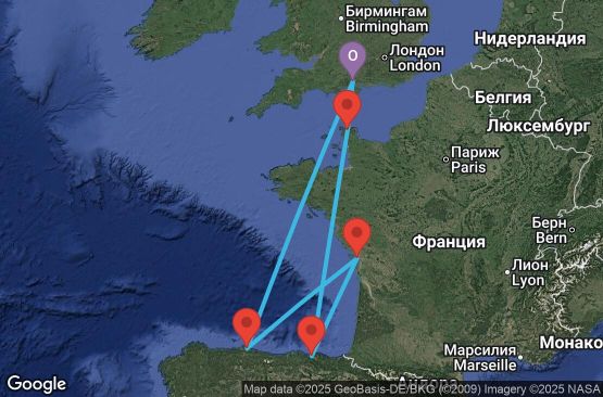 Маршрут на круиз 7 дни Великобритания, Испания, Франция - UY6P