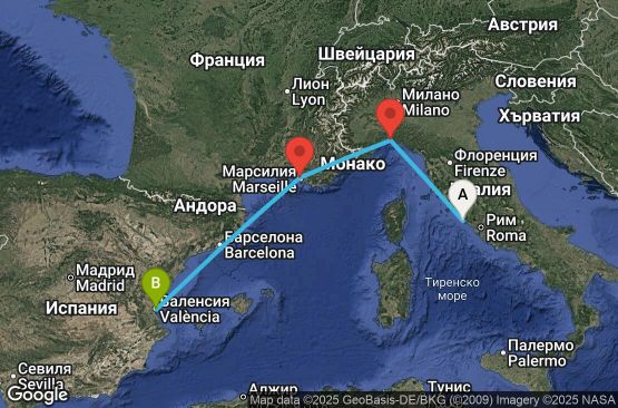 Маршрут на круиз 3 дни Италия, Франция, Испания - UWUT