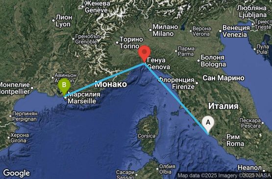 Маршрут на круиз 2 дни Италия, Франция - UWUU