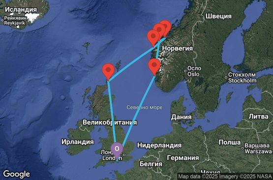 Маршрут на круиз 8 дни Великобритания, Норвегия - UY6T