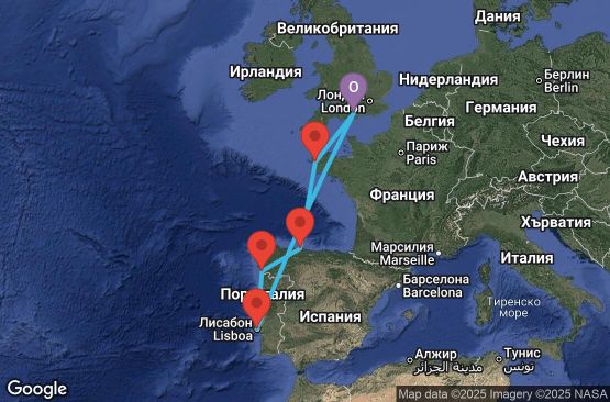 Маршрут на круиз 7 дни Великобритания, Франция, Испания, Португалия - UY71