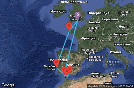 Маршрут на круиз 9 дни Великобритания, Франция, Португалия, Гибралтар, Испания - UY6Y