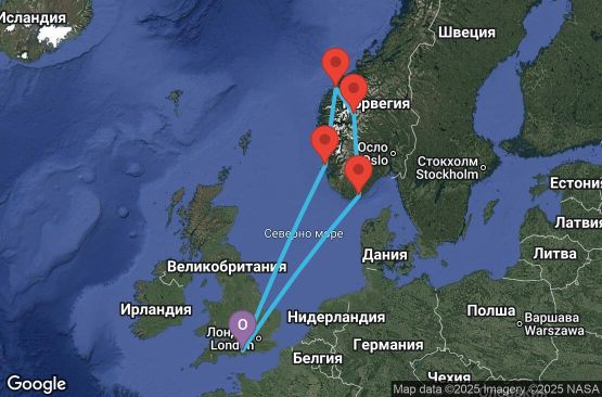 Маршрут на круиз 7 дни Великобритания, Норвегия - UY6V