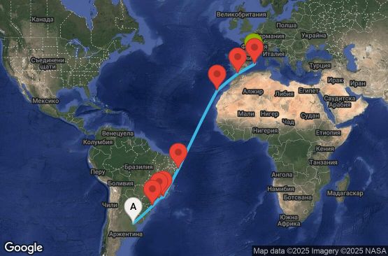 Маршрут на круиз 19 дни Аржентина, Бразилия, Испания, Мароко - UYBR