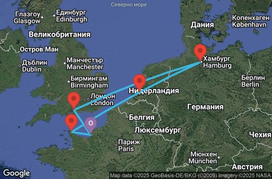 Маршрут на круиз 7 дни Франция, Великобритания, Германия, Нидерландия - UYFJ