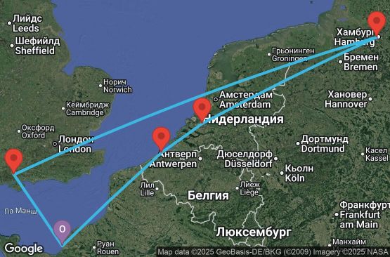 Маршрут на круиз 7 дни Франция, Великобритания, Германия, Нидерландия, Белгия - UYFW