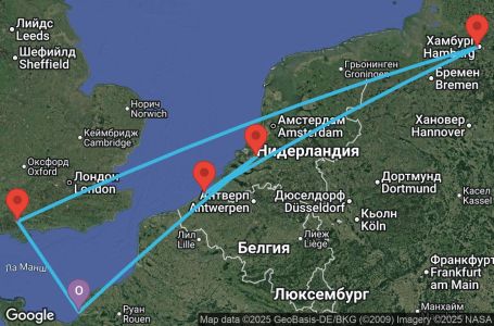 Маршрут на круиз 7 дни Франция, Великобритания, Германия, Белгия, Нидерландия - UYFI
