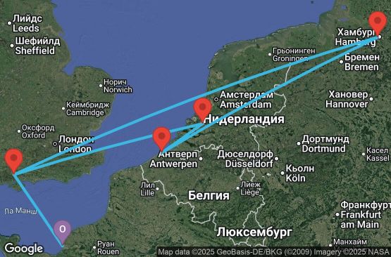 Маршрут на круиз 8 дни Франция, Великобритания, Германия, Белгия, Нидерландия - UYFR