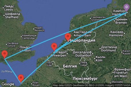 Маршрут на круиз 7 дни Германия, Белгия, Нидерландия, Франция, Великобритания - UYFS