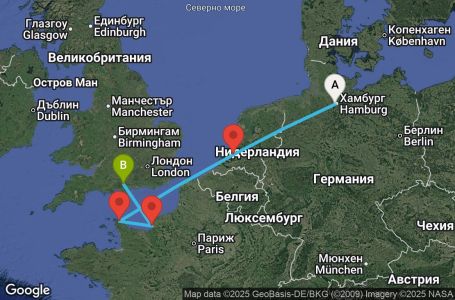 Маршрут на круиз 5 дни Германия, Нидерландия, Франция, Великобритания - UYFO