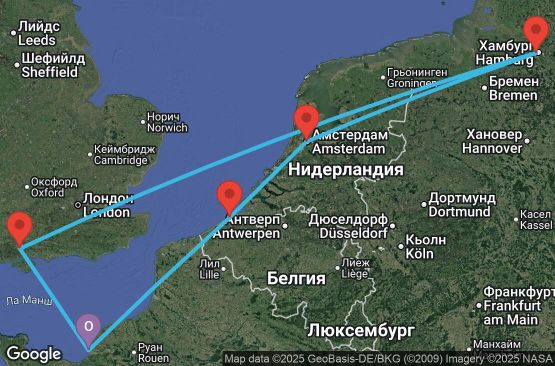 Маршрут на круиз 7 дни Франция, Великобритания, Германия, Нидерландия, Белгия - UYG6