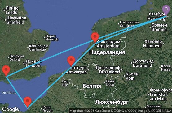Маршрут на круиз 7 дни Германия, Нидерландия, Белгия, Франция, Великобритания - UYFV