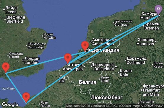 Маршрут на круиз 7 дни Германия, Белгия, Нидерландия, Великобритания, Франция - UYG7