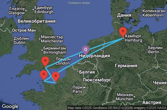 Маршрут на круиз 7 дни Нидерландия, Франция, Великобритания, Германия - UYFX