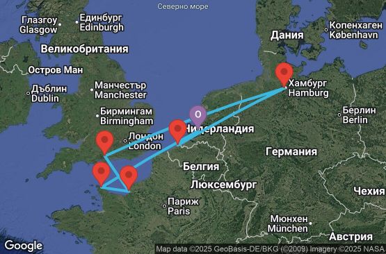 Маршрут на круиз 8 дни Нидерландия, Франция, Великобритания, Германия, Белгия - UYFM
