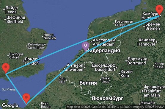 Маршрут на круиз 6 дни Нидерландия, Франция, Великобритания, Германия - UYG2