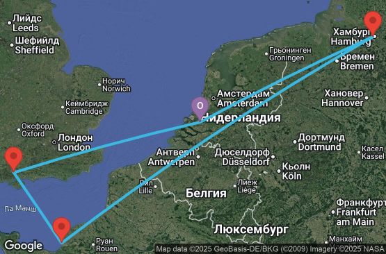 Маршрут на круиз 6 дни Нидерландия, Великобритания, Франция, Германия - UYFY