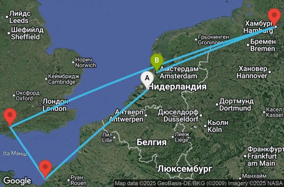 Маршрут на круиз 6 дни Нидерландия, Франция, Великобритания, Германия - UYGC