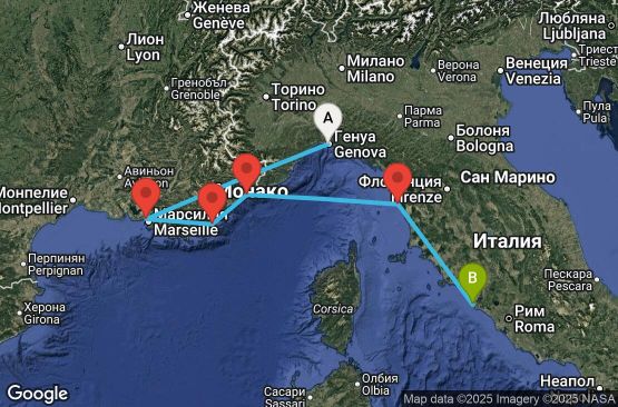 Маршрут на круиз 5 дни Италия, Франция - EL20260724GOACVV