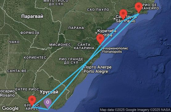Маршрут на круиз 8 дни Уругвай, Аржентина, Бразилия - UYEO