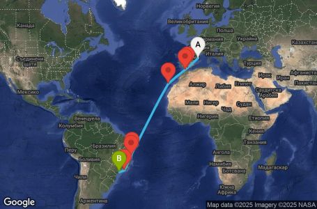 Маршрут на круиз 16 дни Испания, Мароко, Бразилия - UYDW Маршрут на круиз 16 дни Испания, Мароко, Бразилия - UYDW