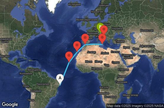 Маршрут на круиз 16 дни Бразилия, Кабо Верде, Испания, Мароко, Малта, Хърватия, Италия - UYGT