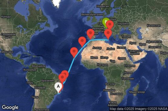 Маршрут на круиз 20 дни Бразилия, Кабо Верде, Испания, Мароко, Малта, Хърватия, Италия - UYE8