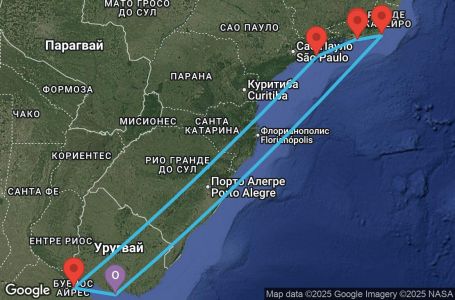 Маршрут на круиз 9 дни Уругвай, Аржентина, Бразилия - UYEQ
