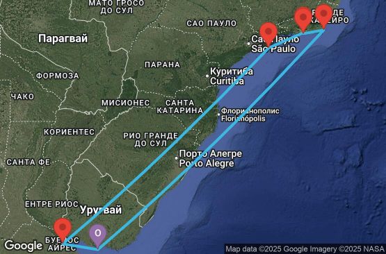 Маршрут на круиз 9 дни Уругвай, Аржентина, Бразилия - UYEQ