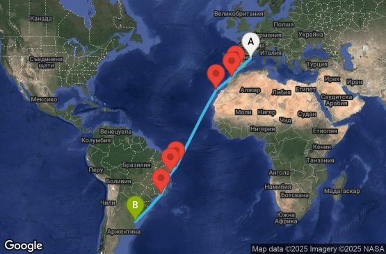 Маршрут на круиз 17 дни Испания, Гибралтар, Мароко, Бразилия, Уругвай - UYAY