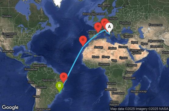 Маршрут на круиз 17 дни Италия, Испания, Бразилия - UYBB