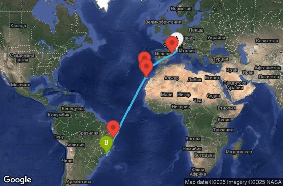 Маршрут на круиз 16 дни Франция, Испания, Португалия, Бразилия - UY8B