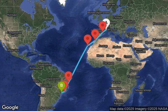 Маршрут на круиз 15 дни Франция, Испания, Мароко, Бразилия - UY7M