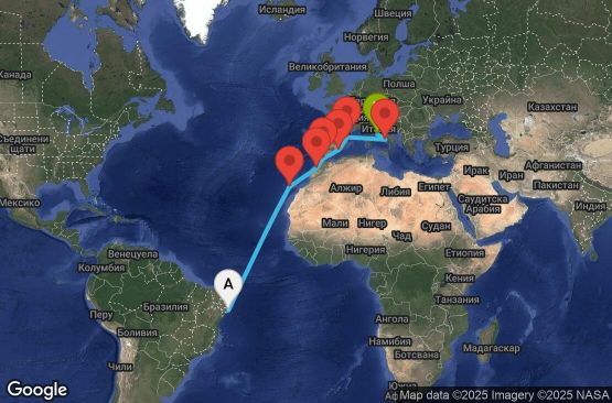 Маршрут на круиз 15 дни Бразилия, Испания, Мароко, Гибралтар, Италия - UYBE