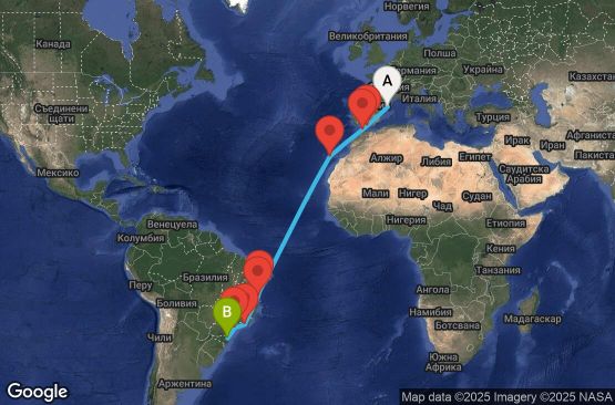 Маршрут на круиз 17 дни Испания, Мароко, Бразилия - UYDT