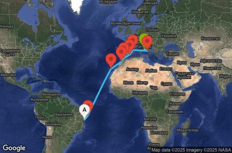 Маршрут на круиз 16 дни Бразилия, Испания, Мароко, Гибралтар, Италия - UYGR Маршрут на круиз 16 дни Бразилия, Испания, Мароко, Гибралтар, Италия - UYGR