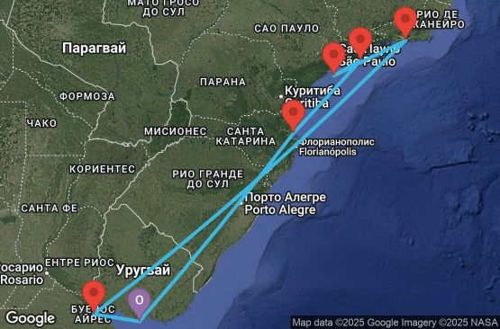 Маршрут на круиз 9 дни Уругвай, Аржентина, Бразилия - UYEX