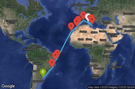 Маршрут на круиз 21 дни Италия, Малта, Испания, Гибралтар, Мароко, Бразилия, Уругвай - UYGU
