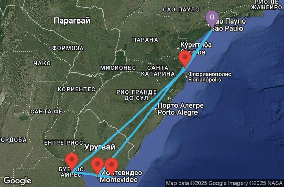 Маршрут на круиз 9 дни Бразилия, Уругвай, Аржентина - UYEL